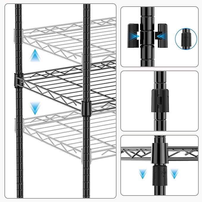 1000 lbs 4Tier Shelf Metal Storage Shelves Wire Rack Closet Organizers with Wheel for Garage Kitchen Bathroom Laundry Black 13.7" D x 29.5" W x 47.2" H