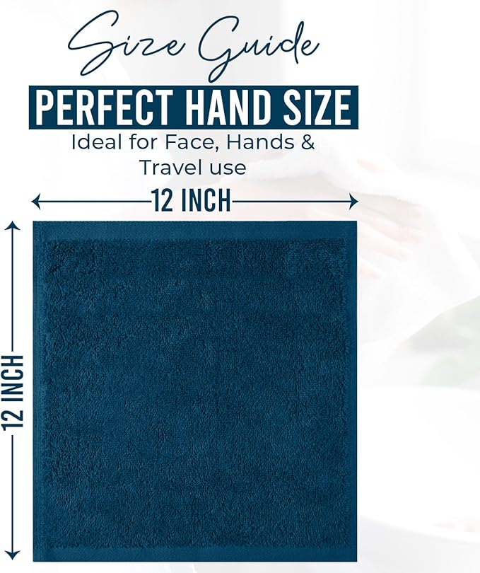 DAN RIVER 12 Pack Wash Cloths for Showering [12x12] - 100% Cotton Washcloths Premium Quality Flannel Face Cloths for Bathroom, Highly Absorbent and Soft Feel Wash Clothes, Opal Blue