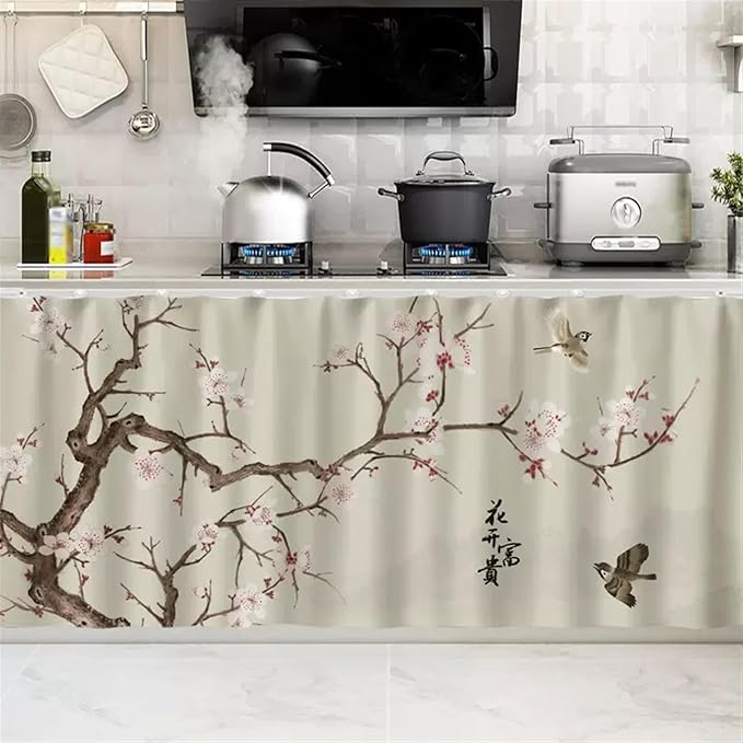 SK Studio Short Curtains for Kitchen, Cabinet Shelf Dust-Proof Blackout Tier Cafe Curtain Under Sink Skirt for Bathroom Laundry Room Style 15, 23.6" W x 31.5" H