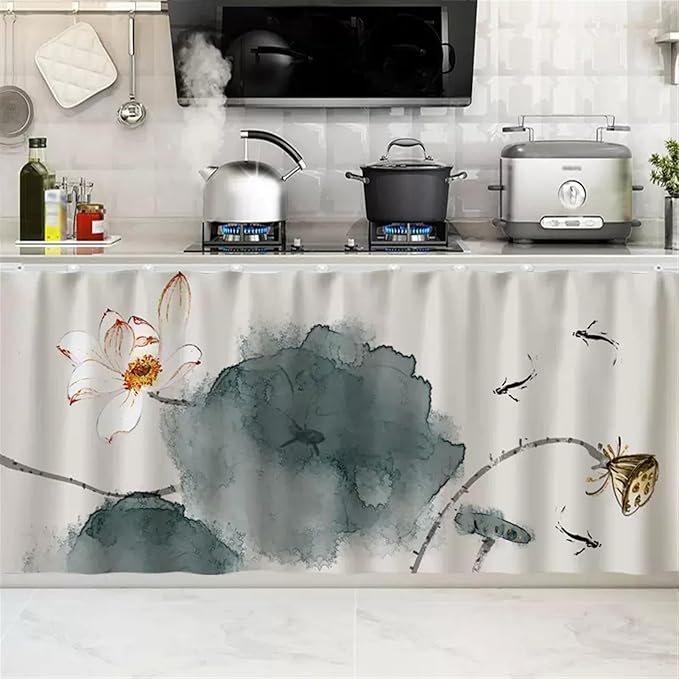 SK Studio Short Curtains for Kitchen, Cabinet Shelf Dust-Proof Blackout Tier Cafe Curtain Under Sink Skirt for Bathroom Laundry Room Style 18, 55.1" W x 23.6" H