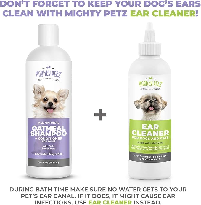 Mighty Petz 2-in-1 Oatmeal Dog Shampoo and Conditioner – 16 oz Natural Support for Allergies, Itchy Sensitive Skin. Moisturizing & pH Balanced for Dogs with Oatmeal and Aloe Vera