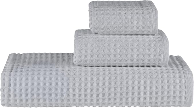 sea me at home Waffle Bath Sheet Set, 100% Turkish Cotton, Includes 1 Bath Sheet, 1 Hand Towel, 2 Face Towels