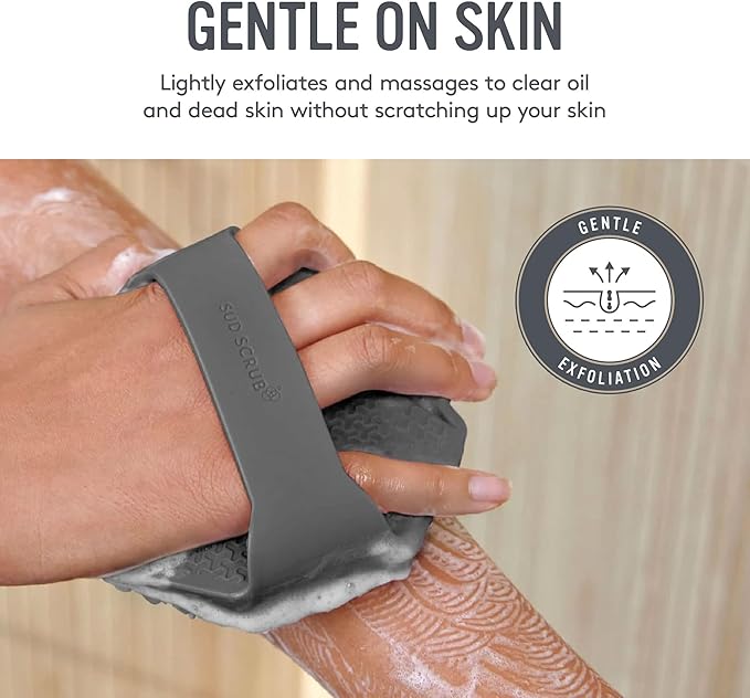 Sud Scrub® Antimicrobial Silicone Body Scrubber, Exfoliating Body Scrubber for Sensitive Skin, Eco Friendly Shower Scrubber for Body, Silicone Body Brush for Showering, Charcoal