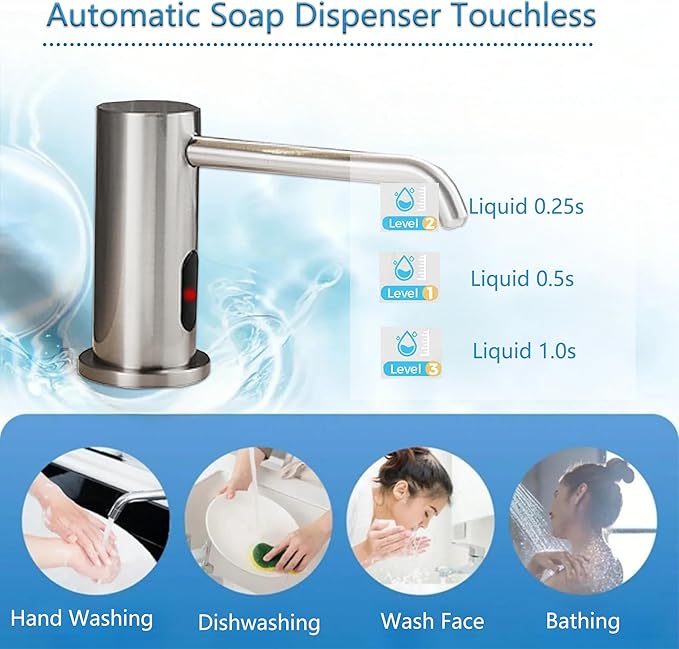 Automatic Soap Dispenser Touchless for Kitchen and Bathroom, Sink Built in Commercial Electric Soap Dispenser,Upgraded Infrared Sensors Brass Material, with Bottle and Pump 33.81oz/1000ml
