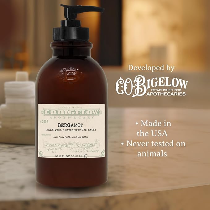 C.O. Bigelow Bergamot Hand Wash, Iconic Collection Liquid Hand Soap with Shea Butter, Glycerin, Aloe Vera, 10.5 Fl Oz