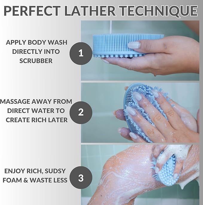 Silicone Body Scrubber for Shower - Gentle Exfoliating Back Scrubber with Soft Bristles - Avilana Premium Dual Sided Bath Brush Massage - Loofah Alternative for Sensitive Skin - Gift Women Men