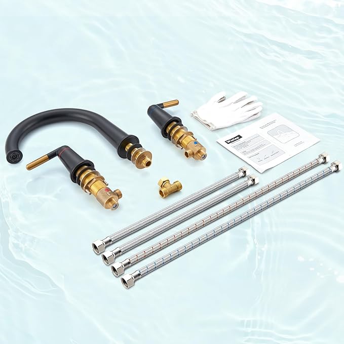 Black & Rose Gold Roman Bathtub Faucet Set with Valve High Flow 10.25 GPM Tub Faucets 3 Hole Widespread Deck Mount Tub Filler