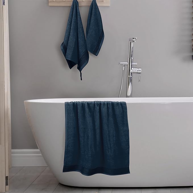 Belizzi Home Ultra Soft 3 Pack Cotton Towel Set, Contains a Bath Towel 28x55 inch, a Hand Towel 16x24 inch & a Wash Coth 12x12 inch, Ideal Everyday use, Compact & Lightweight -Mineral Blue