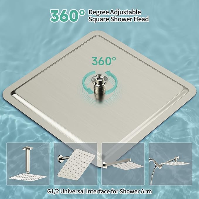 SR SUN RISE 16 Inch Extra Large Rain Shower Head Brushed Nickel 304 Stainless Steel High Pressure Rainfall Showerhead Ultra Thin Water Saving