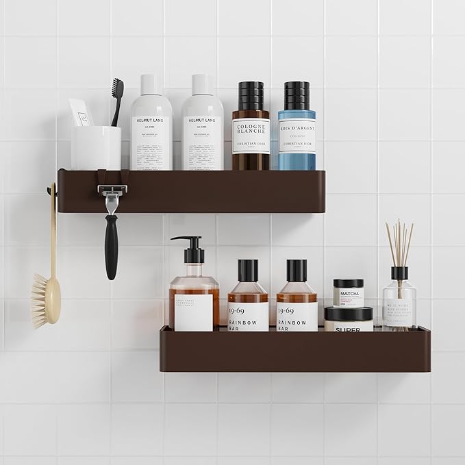Kitsure Shower Caddy - 2 Pack Adhesive Shower Organizer, Rustproof Metal Shelves, No-Drill Bathroom Organizers and Storage, Brown, XX-Large