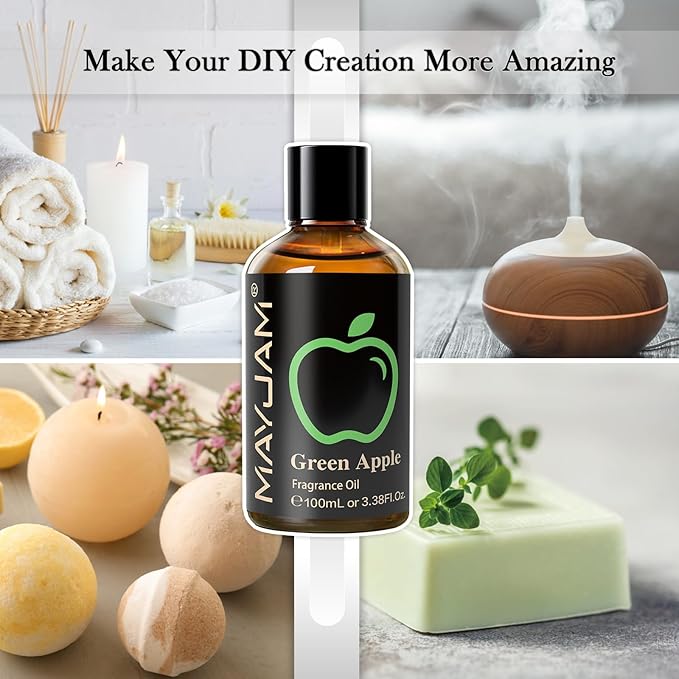 MAYJAM 3.38FL.OZ Green Apple Fragrance Oils with Glass Dropper, 100ML Essential Oils for Diffusers for Home, Long Lasting Scented Oils for Diffusers Soap Candle Making