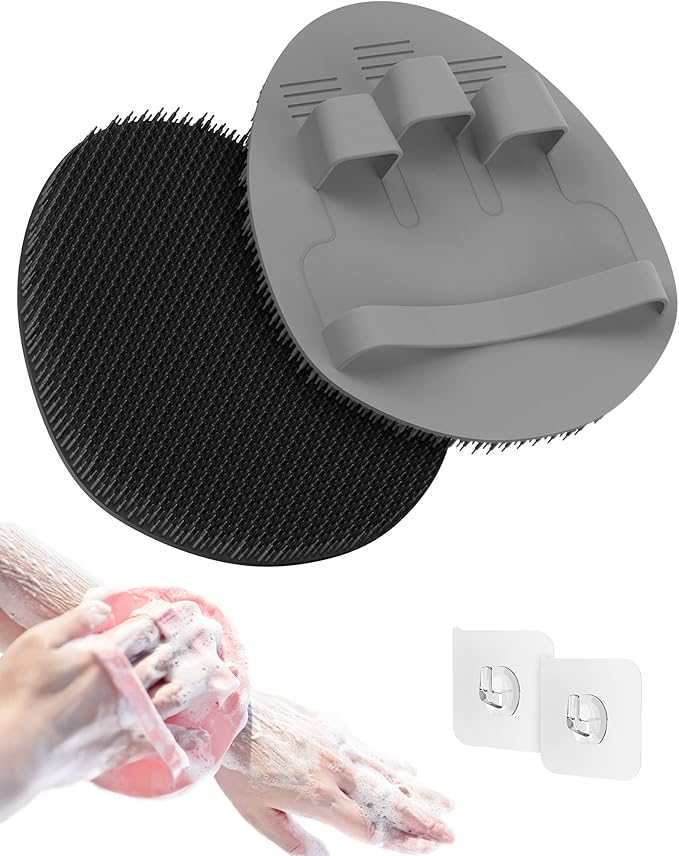 Manmihealth Soft Silicone Shower Brush, Super-Lathering and Deep-Cleaning Body & Face Scrubber, Gentle Exfoliating Bath Glove for All Skin Types(Black+Gray)