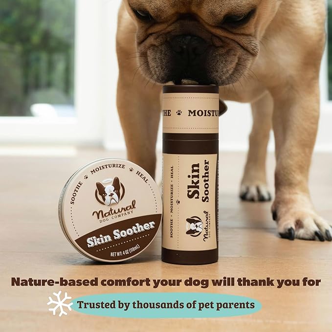 Natural Dog Company Skin Soother Balm for Dogs – 4 oz Tin All Natural Hot Spot & Rash Relief – Organic Itchy Skin Soothing Moisturizer for Dry, Red, Crusty Skin – Lick-Safe Dog Balm, Made in USA