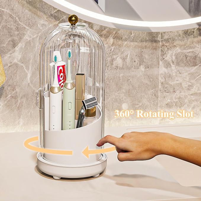 Toothbrush Holders with Cover, Drainage Rotating Electric Toothbrush Organizer, 3 Slots Tooth Brush Holder for Bathroom Counter, Transparent