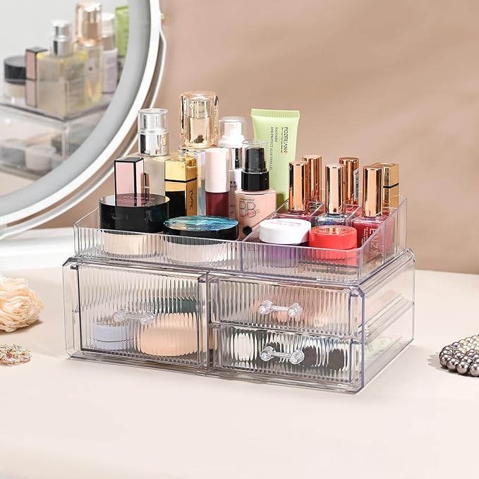 ZHIAI stackable storage drawer, cosmetics storage box, cosmetics and beauty product storage organizer, suitable for makeup room, bathroom, storage room