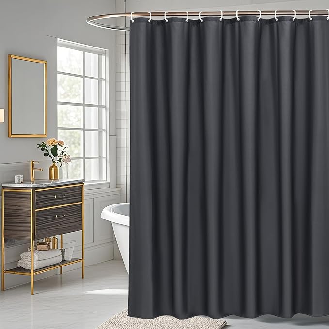 AooHome Fabric Shower Curtain 48 Width x 72 Height Inch, Solid Color Bath Curtain with Hooks for Hotel, Water Repellent, Dark Grey