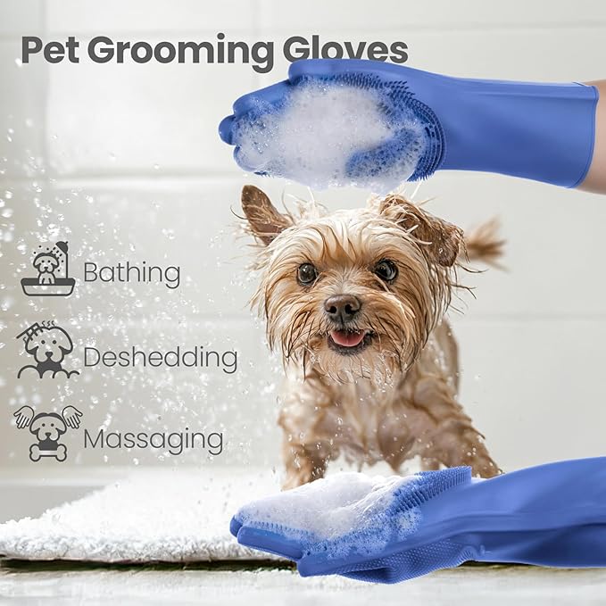 DELOMO Dog Washing Gloves Large Size: 1 Pair Soft and Gentle Silicone Pet Grooming Gloves - Bathing Scrubber Brush Mitt Grooming Shedding Fur Removal Massage for Dogs/Cats/Horse
