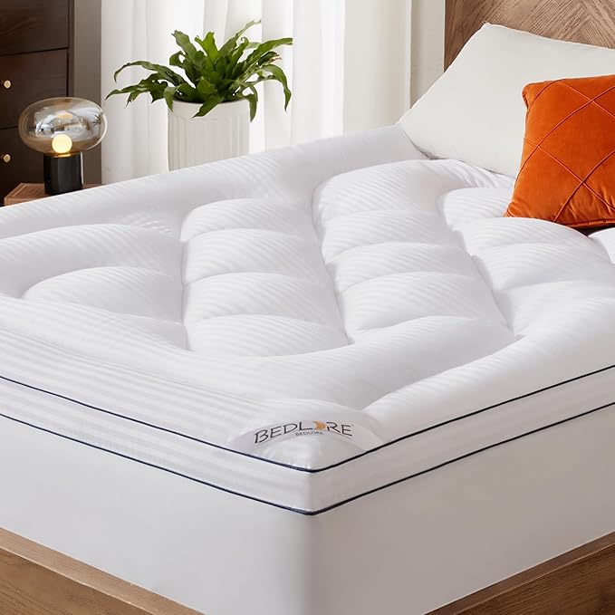 BEDLORE King Mattress Topper, Thick Pillow Top Pad for Back Pain Relief, Cooling Soft Mattress Cover with Deep Pockets 6-18 inch