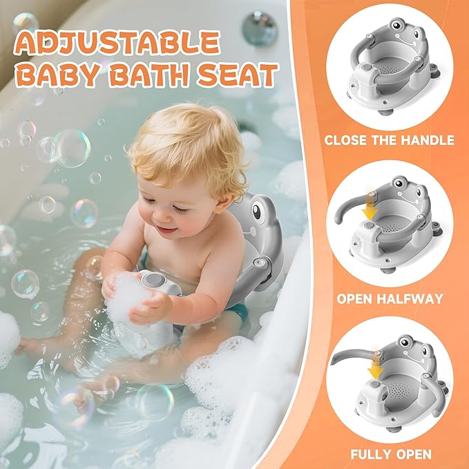 Baby Bath Seat for Babies 6 Months & Up - Toddler Bath Seats for Baby Sitting Up with 4 Suction Cups & Soft Cushion, Non-Slip Infants Shower Bathtub Chair for Newborn Boys Girls, Gray