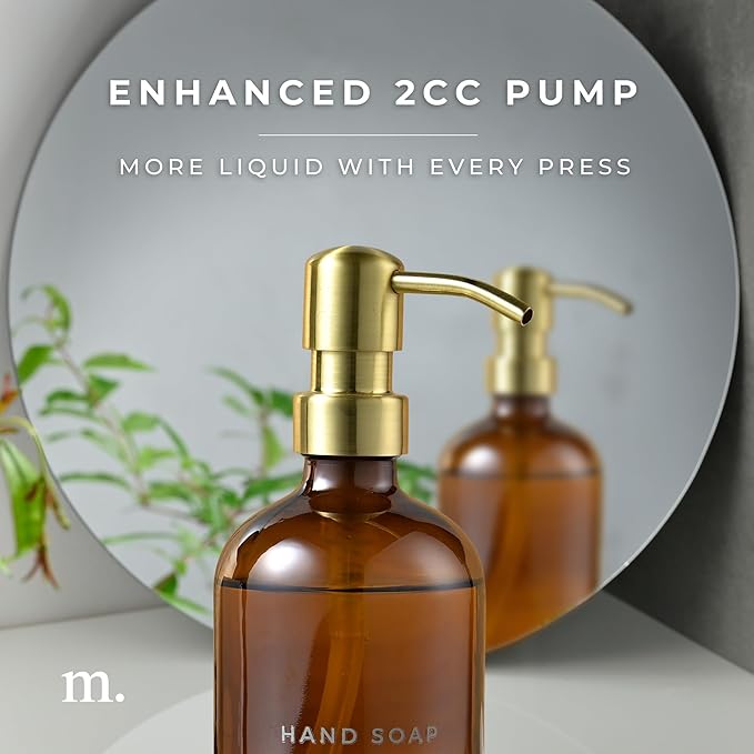 MaisoNovo Soap Dispenser 1-Piece Set | 16.9oz Amber Bottles with Gold Stainless Steel Pump