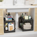 Bamboo Under Sink Organizer Adjustable Height 2 Tier Bathroom Organizer Pull Out Cabinet Storage Kitchen Heave Duty Wood Slide Ou Shelf for Kitchen Bathroom (Black, 2 Packs)