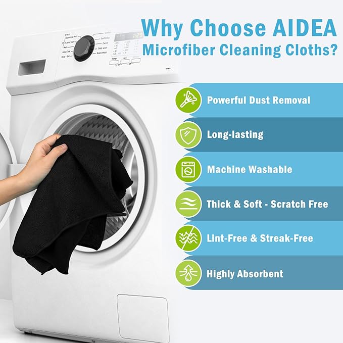 AIDEA Microfiber Cleaning Cloth-100PK, Soft Microfiber Towels for Cars, Absorbent Cleaning Rags, Lint-Free Streak-Free Wash Cloths for House, Kitchen, Window(12in.x16in.)