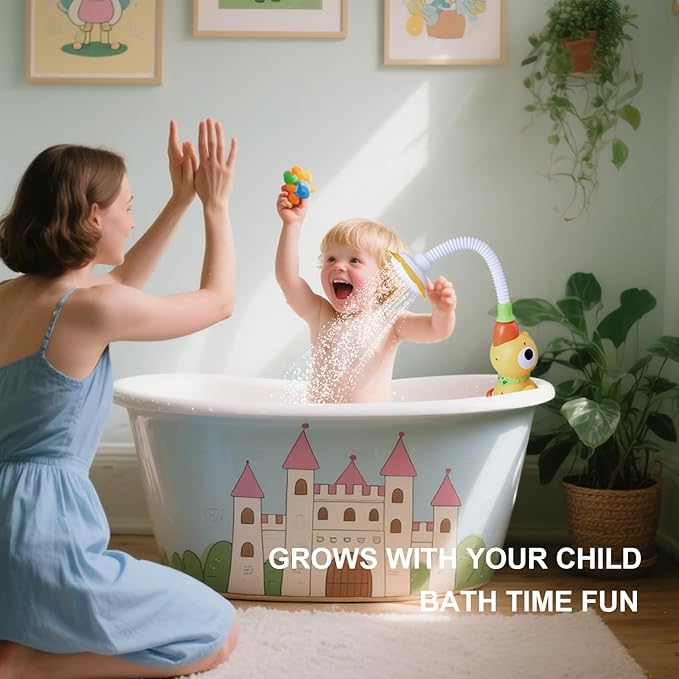 Baby Bath Sprayer Toy for Toddlers-Adjustable Water Flow Rinser with 3 Squirting Ducks & Bathtub Shower Head,Fun Bath Time Gift for 1 2 3 Year Old Kids, Babies & Newborns