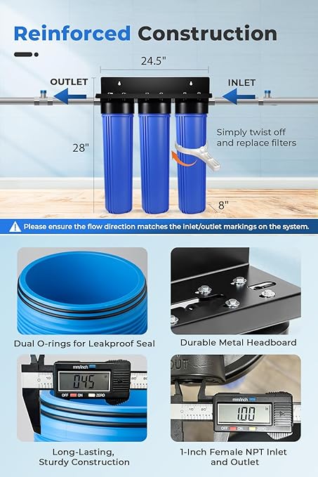iSpring SGS-Tested Lead Removal Whole House Water Filter System, Reduces Sediments, Chlorine, and up to 99% Lead, Model: WGB32B-CPB, Pack of 1