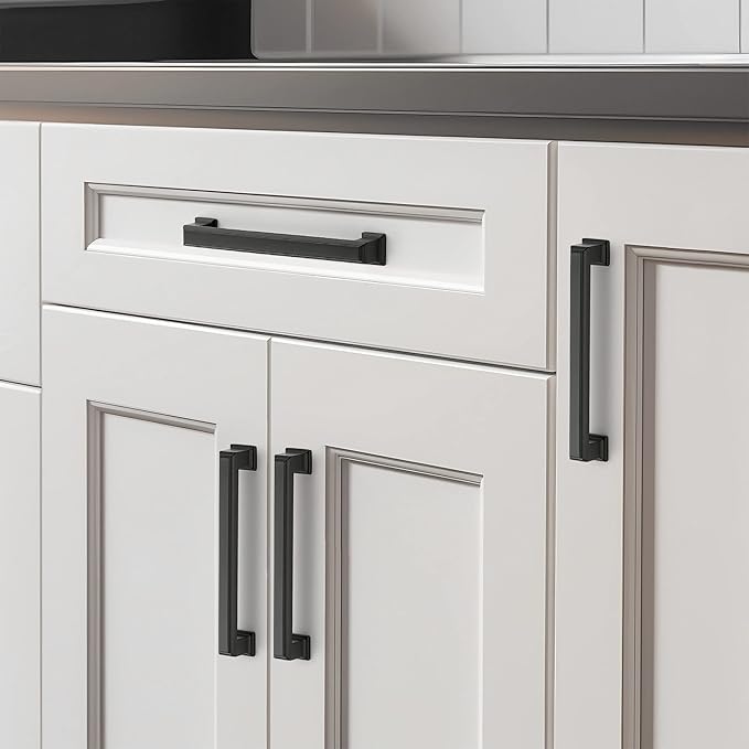 Ravinte Hardware 30 Pack Matte Black Cabinet Pulls, 5 Inch (128mm) Hole Center Zinc Alloy Drawer Handles for Kitchen Cabinets, Cupboards, Dressers, Square Solid Metal Hardware