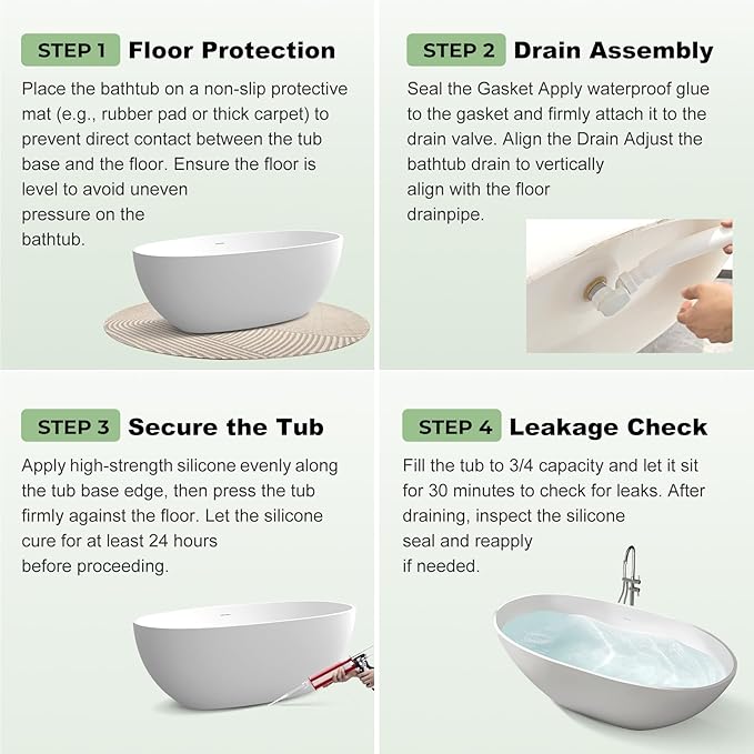 61" Premium Solid Surface Freestanding BathTubs, Upgraded Camel Design Stand Alone Tub with Overflow and Pop-up Drain