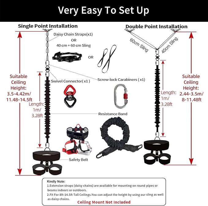 PRIOR FITNESS Bungee Fitness Set Yoga Bungee Cord Rope Resistance Air Dance Rope Exercise Fitness Home Gym Professional Training Equipment