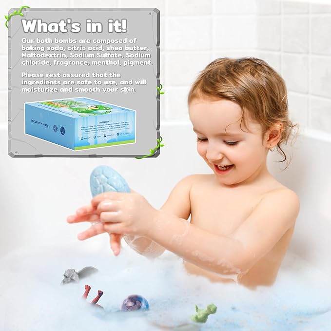 Bath Bombs with Surprise Dinosaur Toys Inside, 12 Pack Organic and Natural Bubble Bath Bombs, Stocking Stuffers for Kids, Bath Bomb Set for Her/Him,Mothers Day Presents for Mom