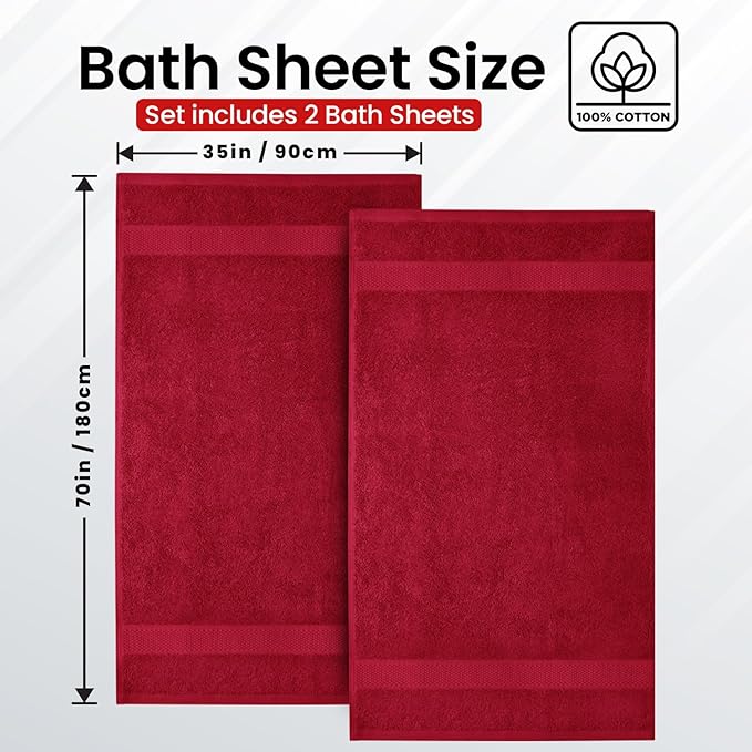 Infinitee Xclusives– Luxury Bath Sheets Towels – 2 Pack 600 GSM (35X70 Inches)– 100% Ring Spun Cotton Large Bath Towels for Bathroom (Burgundy, Bath Sheet Pack of 2)