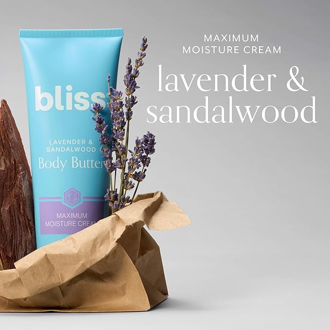 Bliss Body Butter - Lavender and Sandalwood - Maximum Moisture Cream - 6.7 Fl Oz - Body Lotion for Dry Skin - Long-Lasting Moisturizer for Women & Men - Vegan and Cruelty-Free