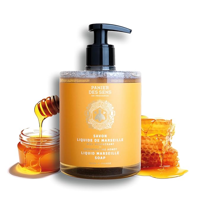 Panier des Sens - Moisturizing Hand Soap - Honey Fragrance - French Traditional Savon de Marseille Soap with Coconut Oil - Refillable Kitchen & Bathroom Soap - 16.9 Fl.oz Liquid Hand Wash 97% Natural