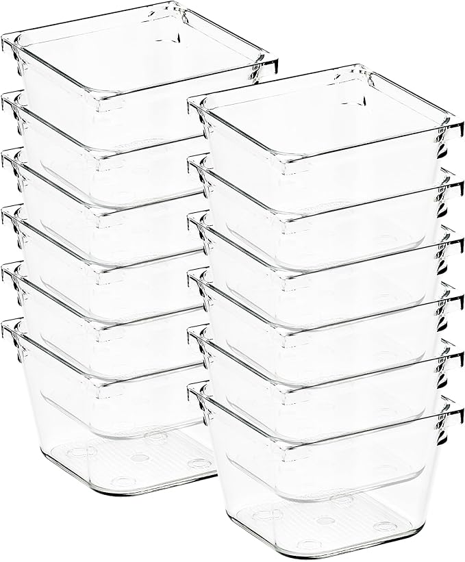 12 Pack Drawer Organizer - 3" X 3" Clear Acrylic Storage Bins with Non-Slip Pads, Versatile Desk Tray for Makeup, Jewelry, Kitchen, Bathroom, and Office Organization