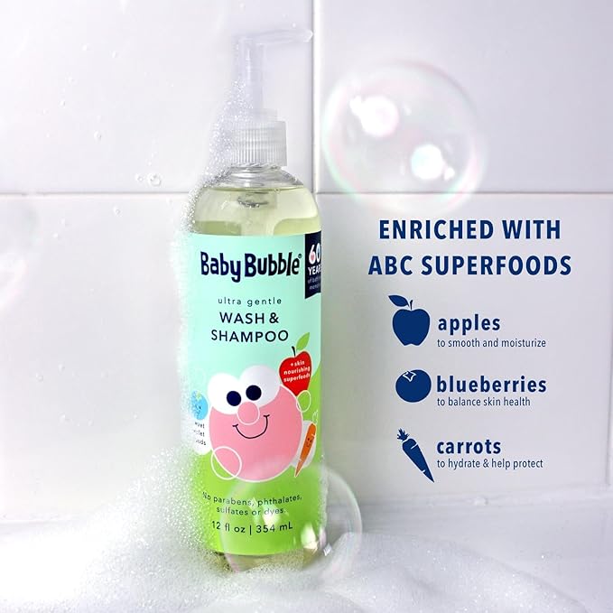 Mr. Bubble Baby Bubble Ultra Gentle Body Wash & Shampoo, Sweet Violet Clouds Scent, 12 oz. Pack of 3