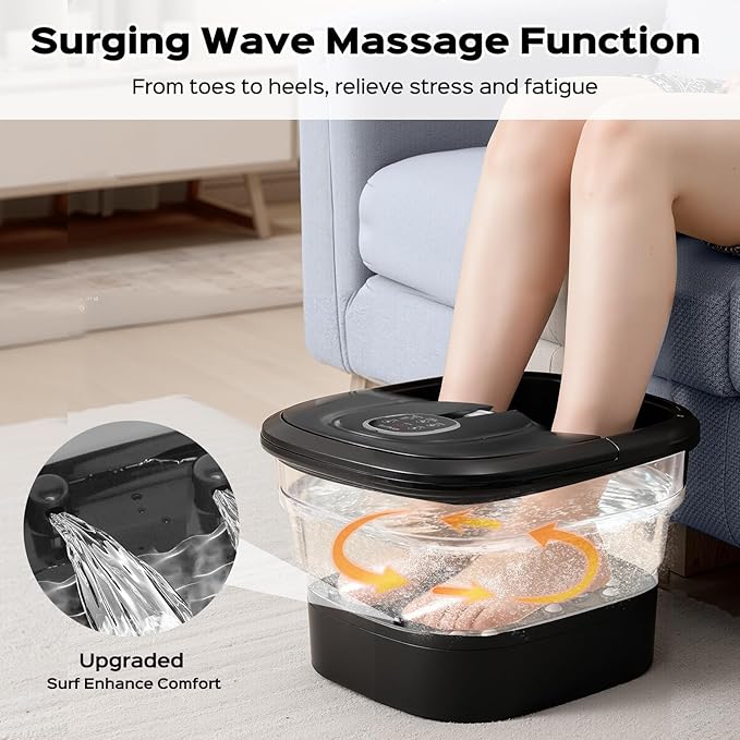 Collapsible Foot Spa with Surf Wave Massage, Foot Bath with 24 Motorized Shiatsu Massage Balls, Heat, Bubble and Remote, Foot Bath Massager for Deep Relaxation & Stress Relief