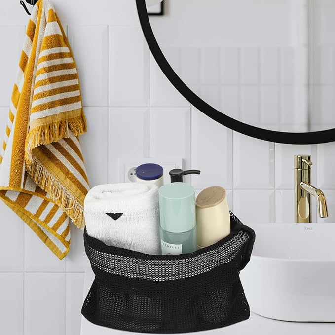 Mesh Shower Caddy Portable Shower Bag for Travel, Gym, Camping – Quick-Dry Hanging Toiletry Organizer with Zipper Pockets for Bathroom Essentials,Black