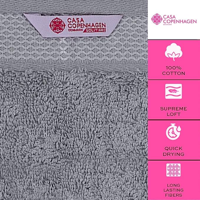 CASA COPENHAGEN Solitaire 6 Pieces Towel Set- Grey Violet, 600 GSM 2 Bath Towel 2 Hand Towel 2 Washcloth, Designed in Denmark Made of Soft Egyptian Cotton for Bathroom, Kitchen & Shower