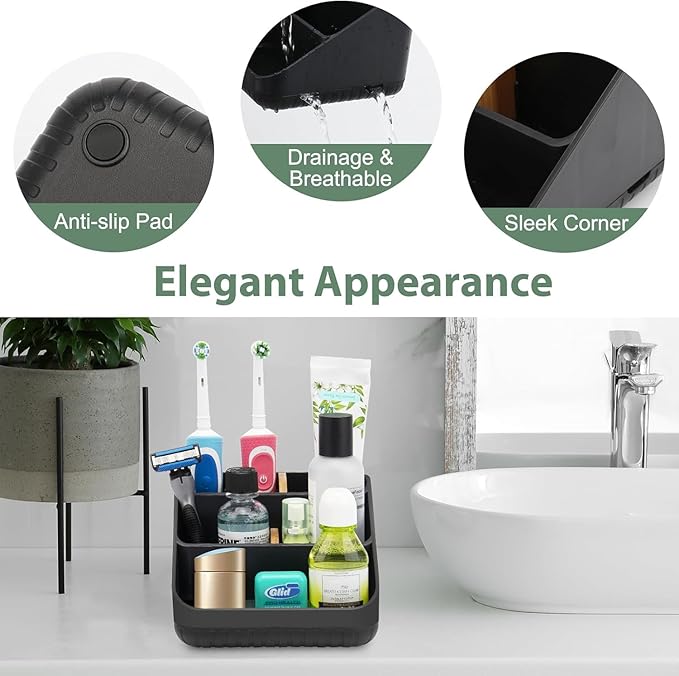 Chintu Toothbrush Holders Bathroom Countertop Organizer-Electric Tooth Brushing Holder 6 Slots Toothbrush Caddy for Counter Organization Kids Family Toothpaste Holder for Vanity Storage Black