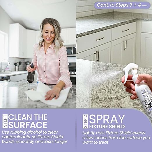Fixture Shield Home Ceramic Coating Spray (8 oz) - SiO₂ Hydrophobic Protection for Kitchen & Bath | Repels Fingerprints, Stains & Hard Water | Extra Strength Formula | Made in USA