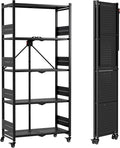WORKPRO 5-Tier Folding Shelf, No-Assembly Metal Storage Rack with Wheels, 750 lbs Capacity (with Leveling Feet), Collapsible Shelving Unit for Kitchen, Pantry, Bathroom & Closet Organization