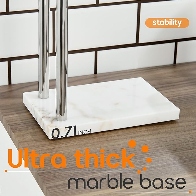 Hand Towel Holder Chrome for Bathrooms Vanity Countertop 2-Tier Towel Rack Free Standing with Thicken Marble Base, Polished Stainless Steel AN7003CH