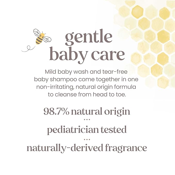 Burts Bees Baby Shampoo and Baby Wash Refill, Original, Plant-Based Formula, Tear-Free, Pediatrician-Tested, Natural Origin, Gently Cleans Sensitive Skin and Hair, 33.8 Fl Oz