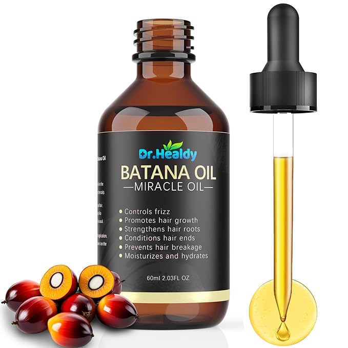 Batana Oil for Hair Growth, 100% Pure & Unrefined - Deep Repair Dry Damaged Hair, Reduce Frizz & Split Ends, Nourish Scalp with Omega 9 & Vitamin E, for All Hair Types (60ml 2.03Fl.Oz)