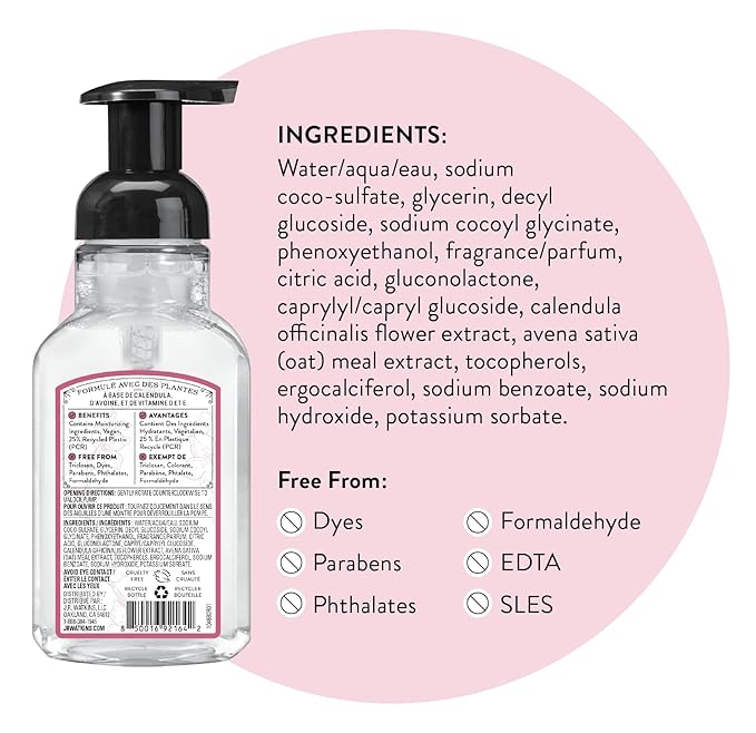 J.R. Watkins Foaming Hand Soap Pump with Dispenser, Moisturizing Foam, Alcohol-Free, Cruelty-Free, Use as Kitchen or Bathroom Soap, Cherry Blossom, 9 fl oz, 3 Pack