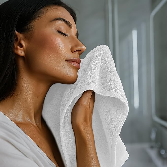 RIVERSIDE 12 Pack Washcloths - 12x12 Inches, 400 GSM, 100% Ring-Spun Cotton - Soft, Absorbent & Durable Face and Body Towels - for Bathroom, Spa, Gym, Makeup Removal & Everyday Use - White