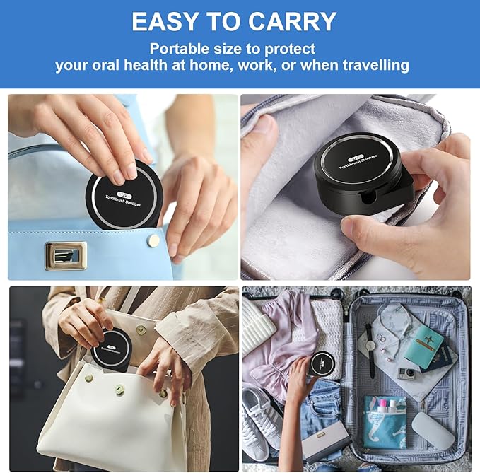 UV Toothbrush Sanitizer Holder, Toothbrush Sanitizer and Holder Cover Caps with Fan Drying, Rechargeable Portable Toothbrush Cleaner Case Fits Most Electric and Manual Toothbrushes (Black)