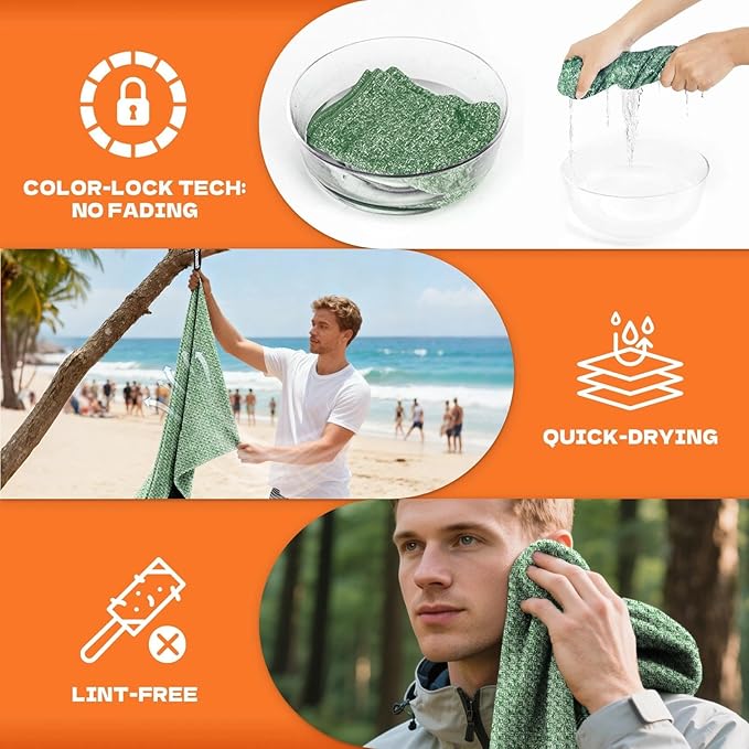 Camping Towels Quick Dry Sweat Towels for Gym, Absorbent Fast Drying Lightweight 27 inch X 55 inch Negative Ions Odorless Gym Towels for Men & Women,Yoga Sports Travel Outdoor (Large Green)